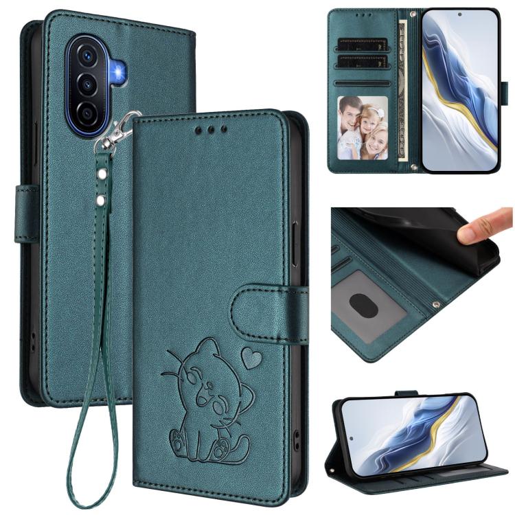 Embossed Heart Cat Leather Phone Case with Hand Strap, For Huawei Pura 70 Pro / Pura 70 Pro+, For Huawei Pura 70 Ultra, For Huawei nova 12s / nova 12 Lite / nova 11, For Huawei Pura 70, For Huawei Mate 60 Pro / Mate 60 Pro+, For Huawei Mate 60         ...