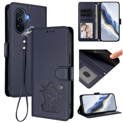 Embossed Heart Cat Leather Phone Case with Hand Strap, For Huawei Pura 70 Pro / Pura 70 Pro+, For Huawei Pura 70 Ultra, For Huawei nova 12s / nova 12 Lite / nova 11, For Huawei Pura 70, For Huawei Mate 60 Pro / Mate 60 Pro+, For Huawei Mate 60         ...