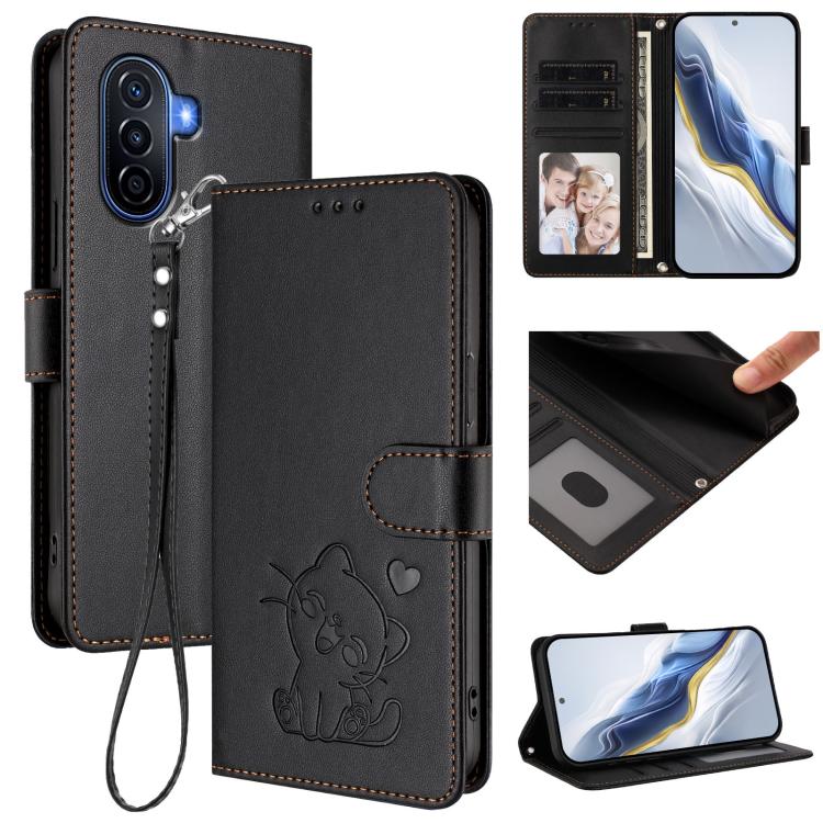 Embossed Heart Cat Leather Phone Case with Hand Strap, For Huawei Pura 70 Pro / Pura 70 Pro+, For Huawei Pura 70 Ultra, For Huawei nova 12s / nova 12 Lite / nova 11, For Huawei Pura 70, For Huawei Mate 60 Pro / Mate 60 Pro+, For Huawei Mate 60         ...