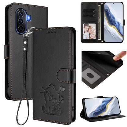Embossed Heart Cat Leather Phone Case with Hand Strap, For Huawei Pura 70 Pro / Pura 70 Pro+, For Huawei Pura 70 Ultra, For Huawei nova 12s / nova 12 Lite / nova 11, For Huawei Pura 70, For Huawei Mate 60 Pro / Mate 60 Pro+, For Huawei Mate 60         ...