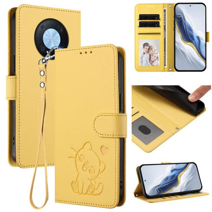 Embossed Heart Cat Leather Phone Case with Hand Strap, For Huawei Enjoy 50 Pro / nova Y90, For Huawei nova 9 SE