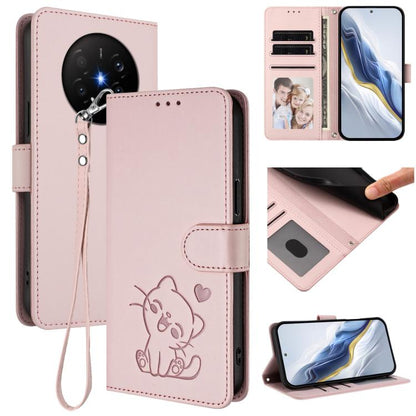 Embossed Heart Cat Leather Phone Case with Hand Strap, For Huawei nova 15 / nova 16z, For Huawei nova 16, For Huawei Pura 90 Pro Max 5G, For Huawei Pura 90 Pro 5G, For Huawei Mate 70 Air 5G, For Huawei Pura 80 Ultra 5G                                  ...