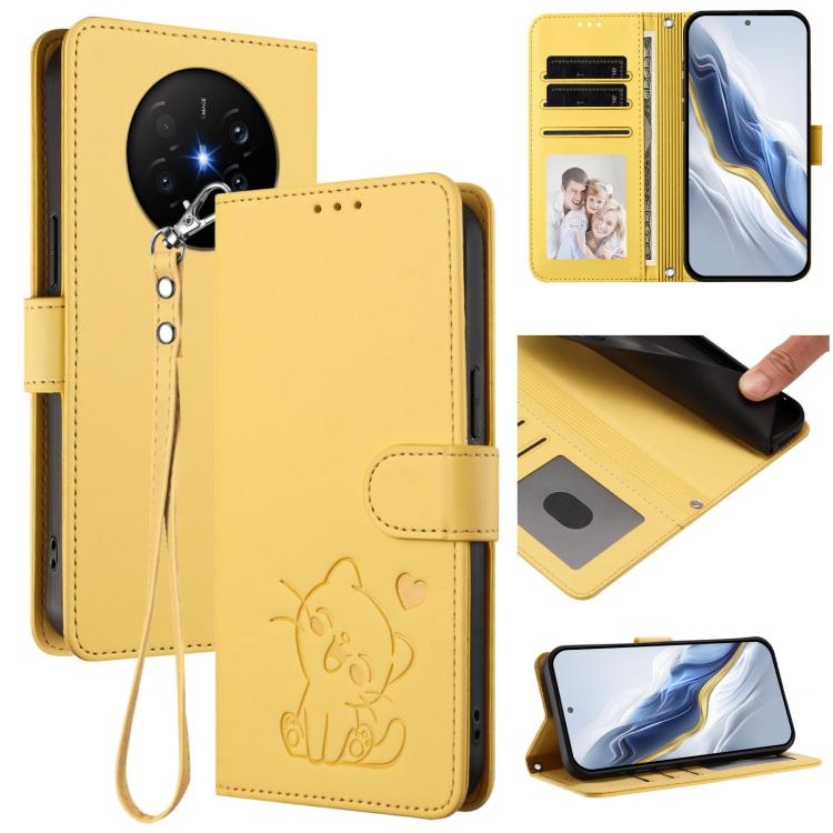 Embossed Heart Cat Leather Phone Case with Hand Strap, For Huawei nova 15 / nova 16z, For Huawei nova 16, For Huawei Pura 90 Pro Max 5G, For Huawei Pura 90 Pro 5G, For Huawei Mate 70 Air 5G, For Huawei Pura 80 Ultra 5G                                  ...