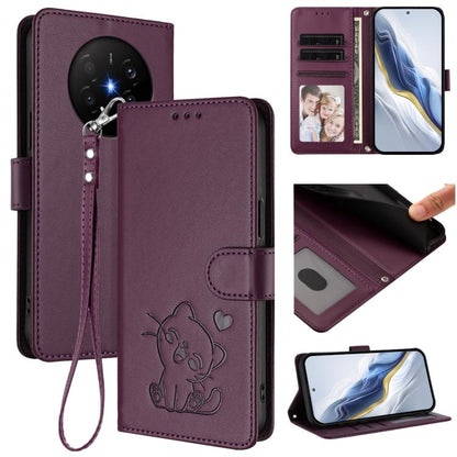Embossed Heart Cat Leather Phone Case with Hand Strap, For Huawei nova 15 / nova 16z, For Huawei nova 16, For Huawei Pura 90 Pro Max 5G, For Huawei Pura 90 Pro 5G, For Huawei Mate 70 Air 5G, For Huawei Pura 80 Ultra 5G                                  ...