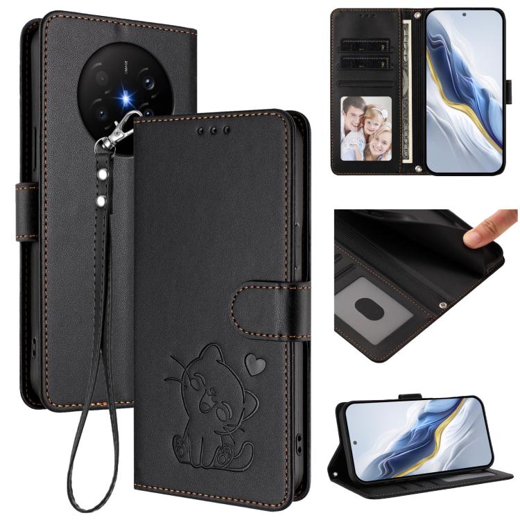 Embossed Heart Cat Leather Phone Case with Hand Strap, For Huawei nova 15 / nova 16z, For Huawei nova 16, For Huawei Pura 90 Pro Max 5G, For Huawei Pura 90 Pro 5G, For Huawei Mate 70 Air 5G, For Huawei Pura 80 Ultra 5G                                  ...