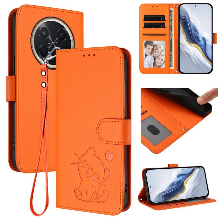 Embossed Heart Cat Leather Phone Case with Hand Strap, For Huawei nova 15 / nova 16z, For Huawei nova 16, For Huawei Pura 90 Pro Max 5G, For Huawei Pura 90 Pro 5G, For Huawei Mate 70 Air 5G, For Huawei Pura 80 Ultra 5G                                  ...