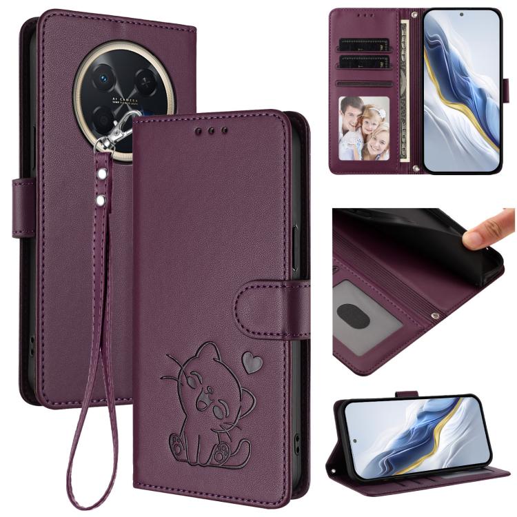 Embossed Heart Cat Leather Phone Case with Hand Strap, For Huawei nova 15 / nova 16z, For Huawei nova 16, For Huawei Pura 90 Pro Max 5G, For Huawei Pura 90 Pro 5G, For Huawei Mate 70 Air 5G, For Huawei Pura 80 Ultra 5G                                  ...