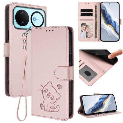 Embossed Heart Cat Leather Phone Case with Hand Strap, For Huawei nova 15 / nova 16z, For Huawei nova 16, For Huawei Pura 90 Pro Max 5G, For Huawei Pura 90 Pro 5G, For Huawei Mate 70 Air 5G, For Huawei Pura 80 Ultra 5G                                  ...