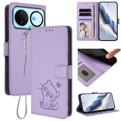 Embossed Heart Cat Leather Phone Case with Hand Strap, For Huawei nova 15 / nova 16z, For Huawei nova 16, For Huawei Pura 90 Pro Max 5G, For Huawei Pura 90 Pro 5G, For Huawei Mate 70 Air 5G, For Huawei Pura 80 Ultra 5G                                  ...
