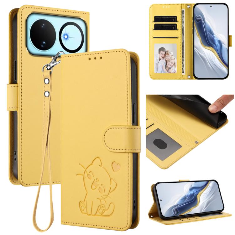 Embossed Heart Cat Leather Phone Case with Hand Strap, For Huawei nova 15 / nova 16z, For Huawei nova 16, For Huawei Pura 90 Pro Max 5G, For Huawei Pura 90 Pro 5G, For Huawei Mate 70 Air 5G, For Huawei Pura 80 Ultra 5G                                  ...