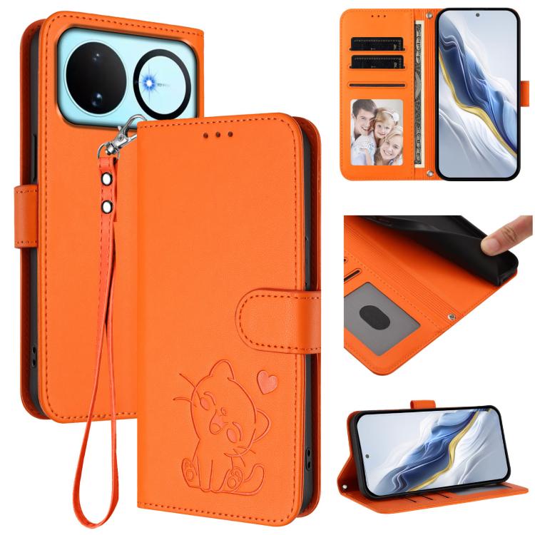 Embossed Heart Cat Leather Phone Case with Hand Strap, For Huawei nova 15 / nova 16z, For Huawei nova 16, For Huawei Pura 90 Pro Max 5G, For Huawei Pura 90 Pro 5G, For Huawei Mate 70 Air 5G, For Huawei Pura 80 Ultra 5G                                  ...