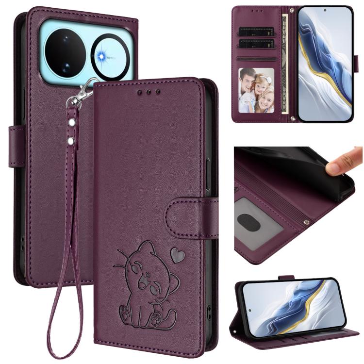 Embossed Heart Cat Leather Phone Case with Hand Strap, For Huawei nova 15 / nova 16z, For Huawei nova 16, For Huawei Pura 90 Pro Max 5G, For Huawei Pura 90 Pro 5G, For Huawei Mate 70 Air 5G, For Huawei Pura 80 Ultra 5G                                  ...