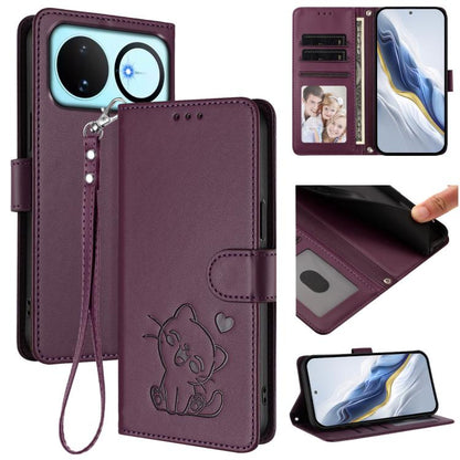 Embossed Heart Cat Leather Phone Case with Hand Strap, For Huawei nova 15 / nova 16z, For Huawei nova 16, For Huawei Pura 90 Pro Max 5G, For Huawei Pura 90 Pro 5G, For Huawei Mate 70 Air 5G, For Huawei Pura 80 Ultra 5G                                  ...