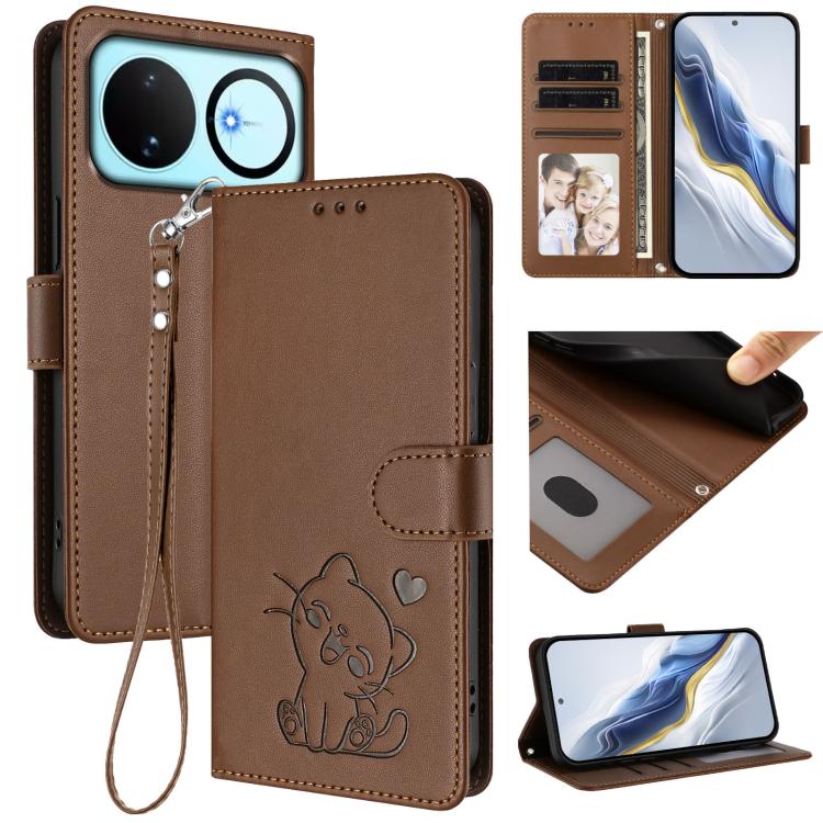Embossed Heart Cat Leather Phone Case with Hand Strap, For Huawei nova 15 / nova 16z, For Huawei nova 16, For Huawei Pura 90 Pro Max 5G, For Huawei Pura 90 Pro 5G, For Huawei Mate 70 Air 5G, For Huawei Pura 80 Ultra 5G                                  ...
