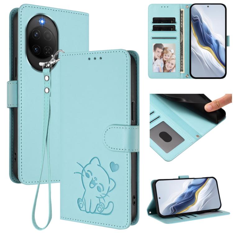 Embossed Heart Cat Leather Phone Case with Hand Strap, For Huawei nova 15 / nova 16z, For Huawei nova 16, For Huawei Pura 90 Pro Max 5G, For Huawei Pura 90 Pro 5G, For Huawei Mate 70 Air 5G, For Huawei Pura 80 Ultra 5G                                  ...