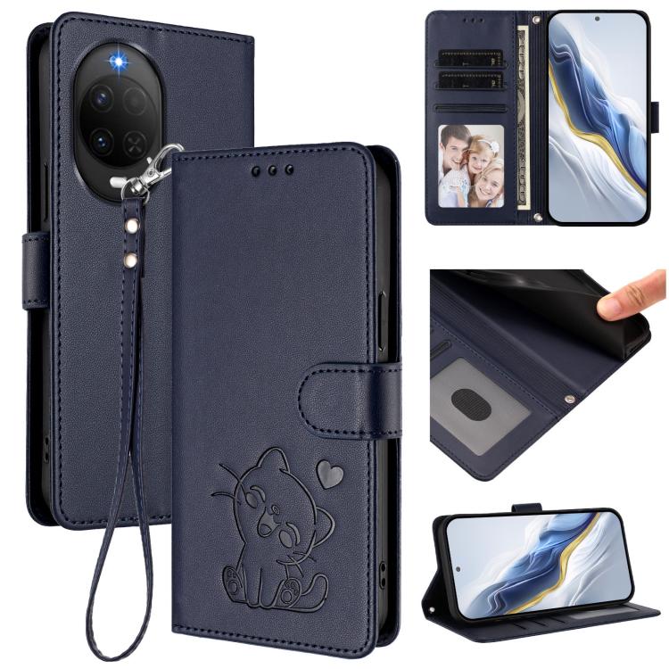 Embossed Heart Cat Leather Phone Case with Hand Strap, For Huawei nova 15 / nova 16z, For Huawei nova 16, For Huawei Pura 90 Pro Max 5G, For Huawei Pura 90 Pro 5G, For Huawei Mate 70 Air 5G, For Huawei Pura 80 Ultra 5G                                  ...