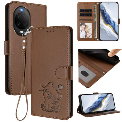 Embossed Heart Cat Leather Phone Case with Hand Strap, For Huawei nova 15 / nova 16z, For Huawei nova 16, For Huawei Pura 90 Pro Max 5G, For Huawei Pura 90 Pro 5G, For Huawei Mate 70 Air 5G, For Huawei Pura 80 Ultra 5G                                  ...