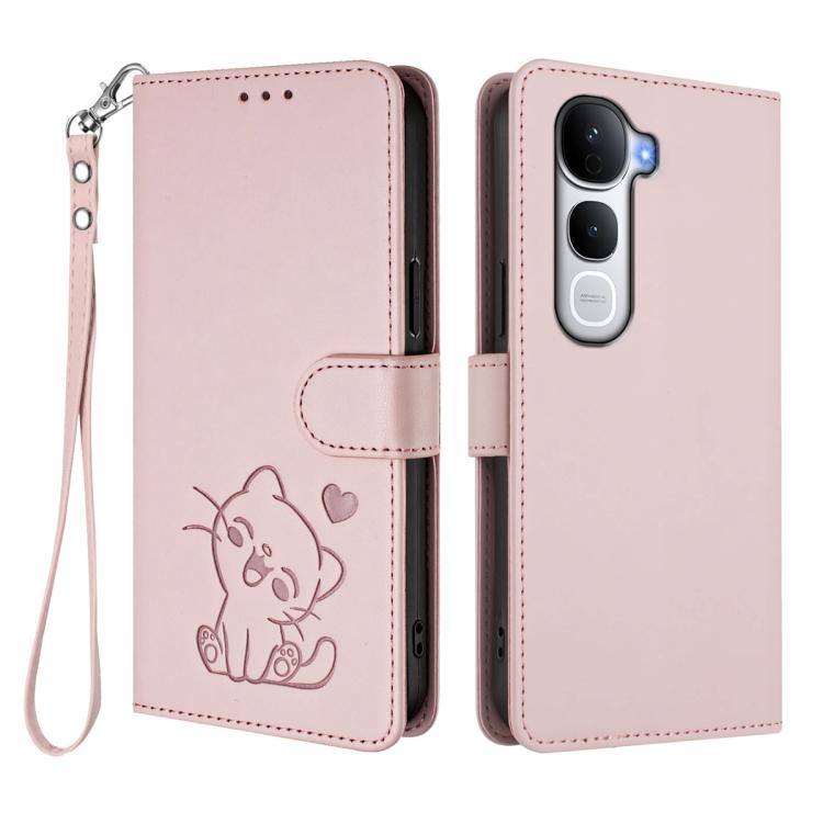Embossed Heart Cat Leather Phone Case with Hand Strap, For vivo Y400 Pro 5G, For vivo X200 FE / vivo S30 Pro mini, For vivo S30, For vivo X200s, For vivo iQOO Z10 / Y300 Pro+ / T4, For vivo iQOO Z10x / Y29 4G / T4x / Y300t, For vivo V50 / vivo V50e    ...