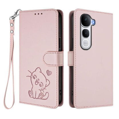 Embossed Heart Cat Leather Phone Case with Hand Strap, For vivo Y400 Pro 5G, For vivo X200 FE / vivo S30 Pro mini, For vivo S30, For vivo X200s, For vivo iQOO Z10 / Y300 Pro+ / T4, For vivo iQOO Z10x / Y29 4G / T4x / Y300t, For vivo V50 / vivo V50e    ...