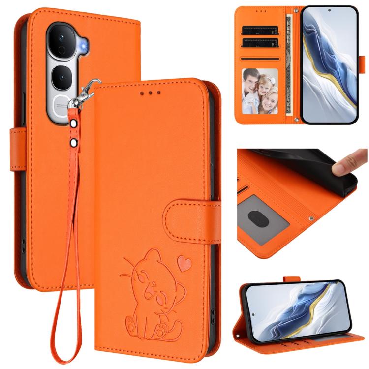 Embossed Heart Cat Leather Phone Case with Hand Strap, For vivo Y400 Pro 5G, For vivo X200 FE / vivo S30 Pro mini, For vivo S30, For vivo X200s, For vivo iQOO Z10 / Y300 Pro+ / T4, For vivo iQOO Z10x / Y29 4G / T4x / Y300t, For vivo V50 / vivo V50e    ...