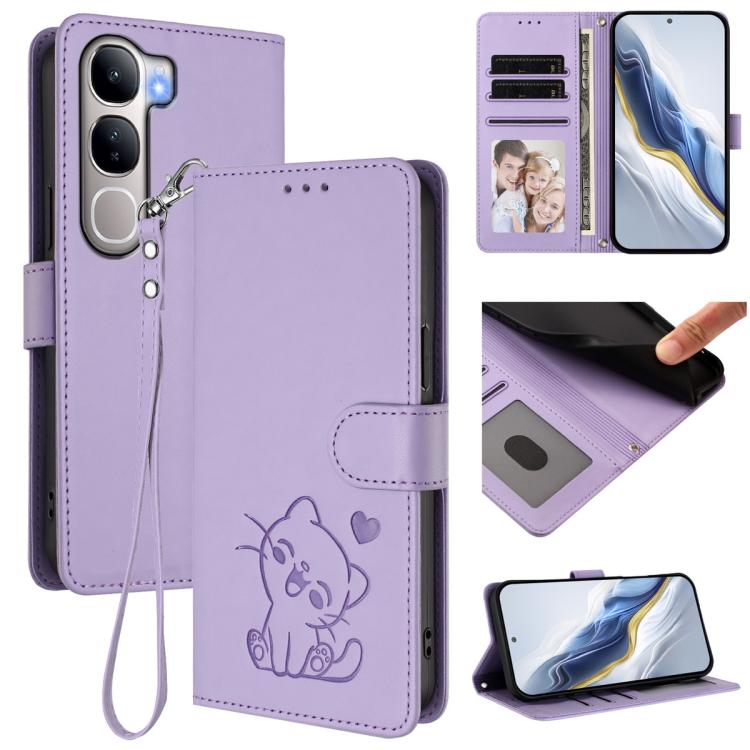 Embossed Heart Cat Leather Phone Case with Hand Strap, For vivo Y29s 5G / vivo Y04 4G Global, For vivo Y19s / vivo Y29 5G, For vivo S20, For vivo S20 Pro, For vivo Y300 / V40 Lite 4G / 5G IDN, For vivo X200, For vivo X200 Pro mini, For vivo X200 Pro   ...