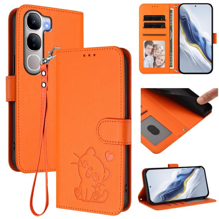 Embossed Heart Cat Leather Phone Case with Hand Strap, For vivo Y29s 5G / vivo Y04 4G Global, For vivo Y19s / vivo Y29 5G, For vivo S20, For vivo S20 Pro, For vivo Y300 / V40 Lite 4G / 5G IDN, For vivo X200, For vivo X200 Pro mini, For vivo X200 Pro   ...