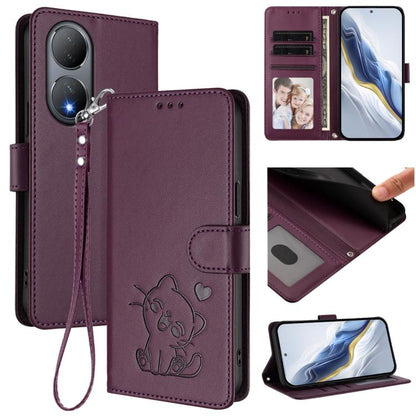 Embossed Heart Cat Leather Phone Case with Hand Strap, For vivo Y35+ / Y35m+ / Y27 4G 2023, For vivo Y02 / Y02A / Y02t / Y11 2023, For vivo Y78 / Y78+ / V29 Lite, For vivo Y100 5G / vivo Y100A Global, For vivo S16 / S16 Pro / V27 / V27 Pro             ...