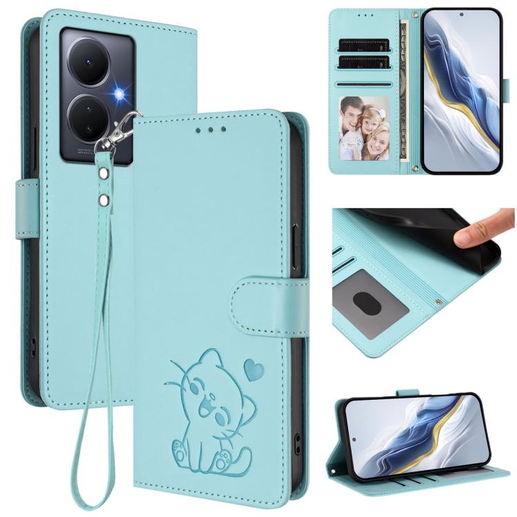 Embossed Heart Cat Leather Phone Case with Hand Strap, For vivo Y35+ / Y35m+ / Y27 4G 2023, For vivo Y02 / Y02A / Y02t / Y11 2023, For vivo Y78 / Y78+ / V29 Lite, For vivo Y100 5G / vivo Y100A Global, For vivo S16 / S16 Pro / V27 / V27 Pro             ...