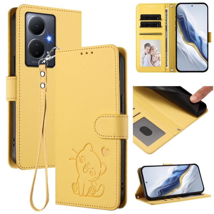 Embossed Heart Cat Leather Phone Case with Hand Strap, For vivo Y35+ / Y35m+ / Y27 4G 2023, For vivo Y02 / Y02A / Y02t / Y11 2023, For vivo Y78 / Y78+ / V29 Lite, For vivo Y100 5G / vivo Y100A Global, For vivo S16 / S16 Pro / V27 / V27 Pro             ...