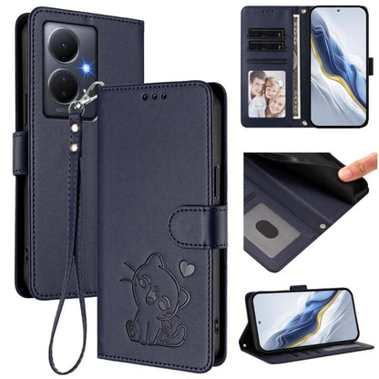 Embossed Heart Cat Leather Phone Case with Hand Strap, For vivo Y35+ / Y35m+ / Y27 4G 2023, For vivo Y02 / Y02A / Y02t / Y11 2023, For vivo Y78 / Y78+ / V29 Lite, For vivo Y100 5G / vivo Y100A Global, For vivo S16 / S16 Pro / V27 / V27 Pro             ...