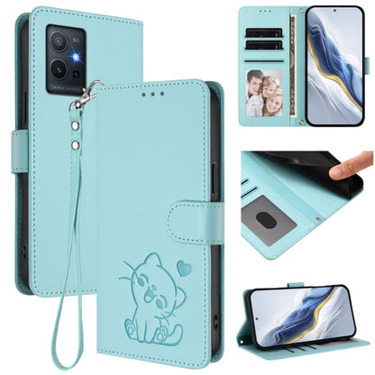 Embossed Heart Cat Leather Phone Case with Hand Strap, For vivo Y35+ / Y35m+ / Y27 4G 2023, For vivo Y02 / Y02A / Y02t / Y11 2023, For vivo Y78 / Y78+ / V29 Lite, For vivo Y100 5G / vivo Y100A Global, For vivo S16 / S16 Pro / V27 / V27 Pro             ...