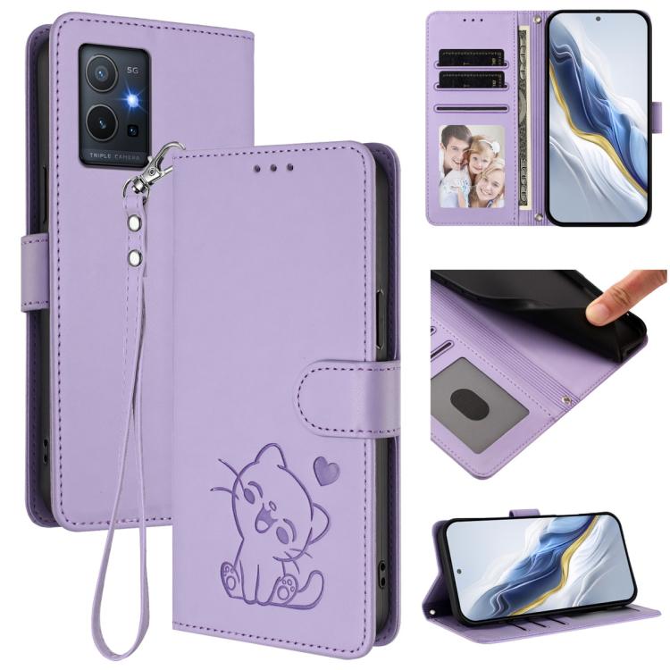 Embossed Heart Cat Leather Phone Case with Hand Strap, For vivo Y35+ / Y35m+ / Y27 4G 2023, For vivo Y02 / Y02A / Y02t / Y11 2023, For vivo Y78 / Y78+ / V29 Lite, For vivo Y100 5G / vivo Y100A Global, For vivo S16 / S16 Pro / V27 / V27 Pro             ...