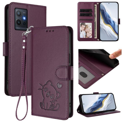 Embossed Heart Cat Leather Phone Case with Hand Strap, For vivo Y35+ / Y35m+ / Y27 4G 2023, For vivo Y02 / Y02A / Y02t / Y11 2023, For vivo Y78 / Y78+ / V29 Lite, For vivo Y100 5G / vivo Y100A Global, For vivo S16 / S16 Pro / V27 / V27 Pro             ...