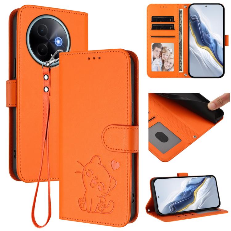 Embossed Heart Cat Leather Phone Case with Hand Strap, For vivo Y400 Pro 5G, For vivo X200 FE / vivo S30 Pro mini, For vivo S30, For vivo X200s, For vivo iQOO Z10 / Y300 Pro+ / T4, For vivo iQOO Z10x / Y29 4G / T4x / Y300t, For vivo V50 / vivo V50e    ...