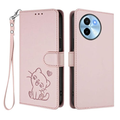 Embossed Heart Cat Leather Phone Case with Hand Strap, For vivo Y38 / vivo T3x Global, For vivo iQOO Z9x, For vivo iQOO Z9 / iQOO Z9 Turbo, For vivo S18 / S18 Pro / V30 / V30 Pro, For vivo V29e / V30 Lite 5G / Y200 5G Global, For vivo X100             ...