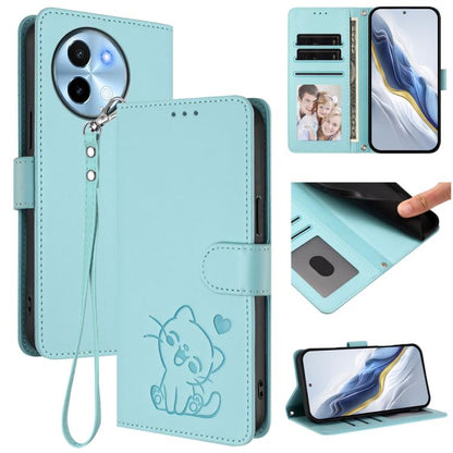 Embossed Heart Cat Leather Phone Case with Hand Strap, For vivo Y38 / vivo T3x Global, For vivo iQOO Z9x, For vivo iQOO Z9 / iQOO Z9 Turbo, For vivo S18 / S18 Pro / V30 / V30 Pro, For vivo V29e / V30 Lite 5G / Y200 5G Global, For vivo X100             ...