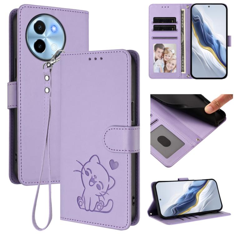 Embossed Heart Cat Leather Phone Case with Hand Strap, For vivo Y38 / vivo T3x Global, For vivo iQOO Z9x, For vivo iQOO Z9 / iQOO Z9 Turbo, For vivo S18 / S18 Pro / V30 / V30 Pro, For vivo V29e / V30 Lite 5G / Y200 5G Global, For vivo X100             ...