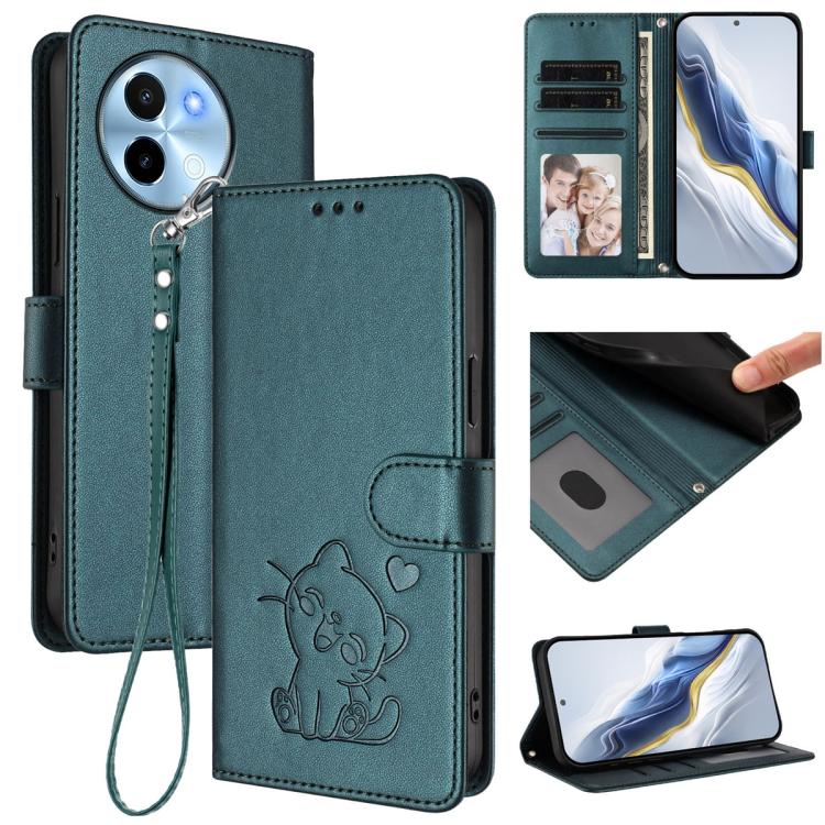 Embossed Heart Cat Leather Phone Case with Hand Strap, For vivo Y38 / vivo T3x Global, For vivo iQOO Z9x, For vivo iQOO Z9 / iQOO Z9 Turbo, For vivo S18 / S18 Pro / V30 / V30 Pro, For vivo V29e / V30 Lite 5G / Y200 5G Global, For vivo X100             ...
