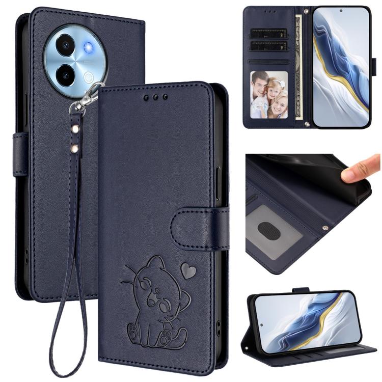 Embossed Heart Cat Leather Phone Case with Hand Strap, For vivo Y38 / vivo T3x Global, For vivo iQOO Z9x, For vivo iQOO Z9 / iQOO Z9 Turbo, For vivo S18 / S18 Pro / V30 / V30 Pro, For vivo V29e / V30 Lite 5G / Y200 5G Global, For vivo X100             ...