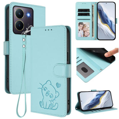 Embossed Heart Cat Leather Phone Case with Hand Strap, For vivo Y38 / vivo T3x Global, For vivo iQOO Z9x, For vivo iQOO Z9 / iQOO Z9 Turbo, For vivo S18 / S18 Pro / V30 / V30 Pro, For vivo V29e / V30 Lite 5G / Y200 5G Global, For vivo X100             ...