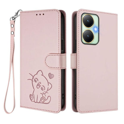 Embossed Heart Cat Leather Phone Case with Hand Strap, For vivo Y35+ / Y35m+ / Y27 4G 2023, For vivo Y02 / Y02A / Y02t / Y11 2023, For vivo Y78 / Y78+ / V29 Lite, For vivo Y100 5G / vivo Y100A Global, For vivo S16 / S16 Pro / V27 / V27 Pro             ...