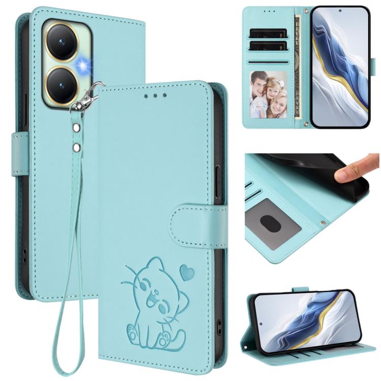 Embossed Heart Cat Leather Phone Case with Hand Strap, For vivo Y35+ / Y35m+ / Y27 4G 2023, For vivo Y02 / Y02A / Y02t / Y11 2023, For vivo Y78 / Y78+ / V29 Lite, For vivo Y100 5G / vivo Y100A Global, For vivo S16 / S16 Pro / V27 / V27 Pro             ...