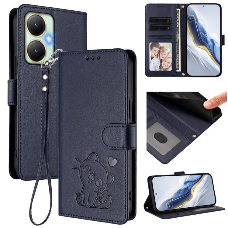 Embossed Heart Cat Leather Phone Case with Hand Strap, For vivo Y35+ / Y35m+ / Y27 4G 2023, For vivo Y02 / Y02A / Y02t / Y11 2023, For vivo Y78 / Y78+ / V29 Lite, For vivo Y100 5G / vivo Y100A Global, For vivo S16 / S16 Pro / V27 / V27 Pro             ...