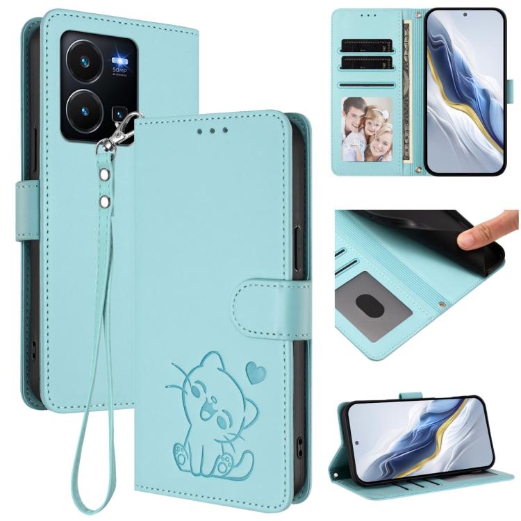 Embossed Heart Cat Leather Phone Case with Hand Strap, For vivo Y35+ / Y35m+ / Y27 4G 2023, For vivo Y02 / Y02A / Y02t / Y11 2023, For vivo Y78 / Y78+ / V29 Lite, For vivo Y100 5G / vivo Y100A Global, For vivo S16 / S16 Pro / V27 / V27 Pro             ...