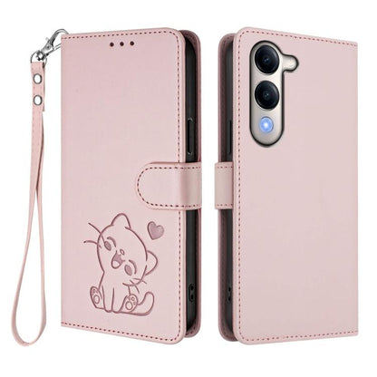 Embossed Heart Cat Leather Phone Case with Hand Strap, For vivo Y29s 5G / vivo Y04 4G Global, For vivo Y19s / vivo Y29 5G, For vivo S20, For vivo S20 Pro, For vivo Y300 / V40 Lite 4G / 5G IDN, For vivo X200, For vivo X200 Pro mini, For vivo X200 Pro   ...