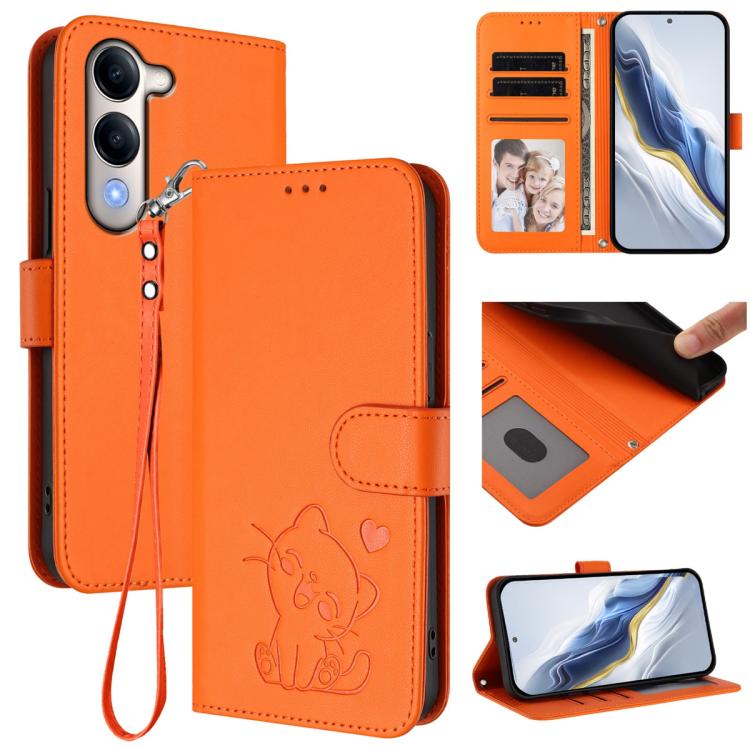 Embossed Heart Cat Leather Phone Case with Hand Strap, For vivo Y29s 5G / vivo Y04 4G Global, For vivo Y19s / vivo Y29 5G, For vivo S20, For vivo S20 Pro, For vivo Y300 / V40 Lite 4G / 5G IDN, For vivo X200, For vivo X200 Pro mini, For vivo X200 Pro   ...