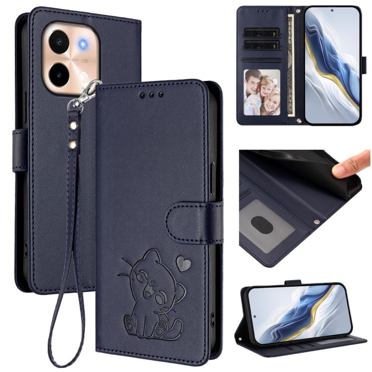 Embossed Heart Cat Leather Phone Case with Hand Strap, For vivo iQOO Z9s / vivo V40e, For vivo S19 Pro / V40 / V40 Pro / T3 Ultra, For vivo iQOO Z9 Lite / Y18 / Y28s / Y37m 5G, For vivo iQOO Z9s Pro / vivo T3 Pro 5G, For vivo V40 Lite 5G / vivo V30e   ...