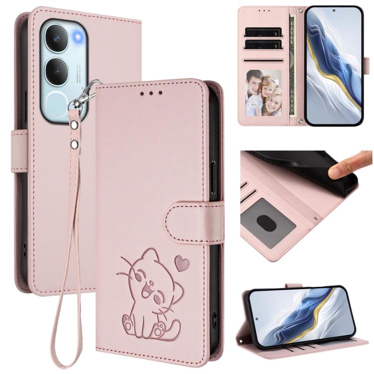 Embossed Heart Cat Leather Phone Case with Hand Strap, For vivo Y29s 5G / vivo Y04 4G Global, For vivo Y19s / vivo Y29 5G, For vivo S20, For vivo S20 Pro, For vivo Y300 / V40 Lite 4G / 5G IDN, For vivo X200, For vivo X200 Pro mini, For vivo X200 Pro   ...