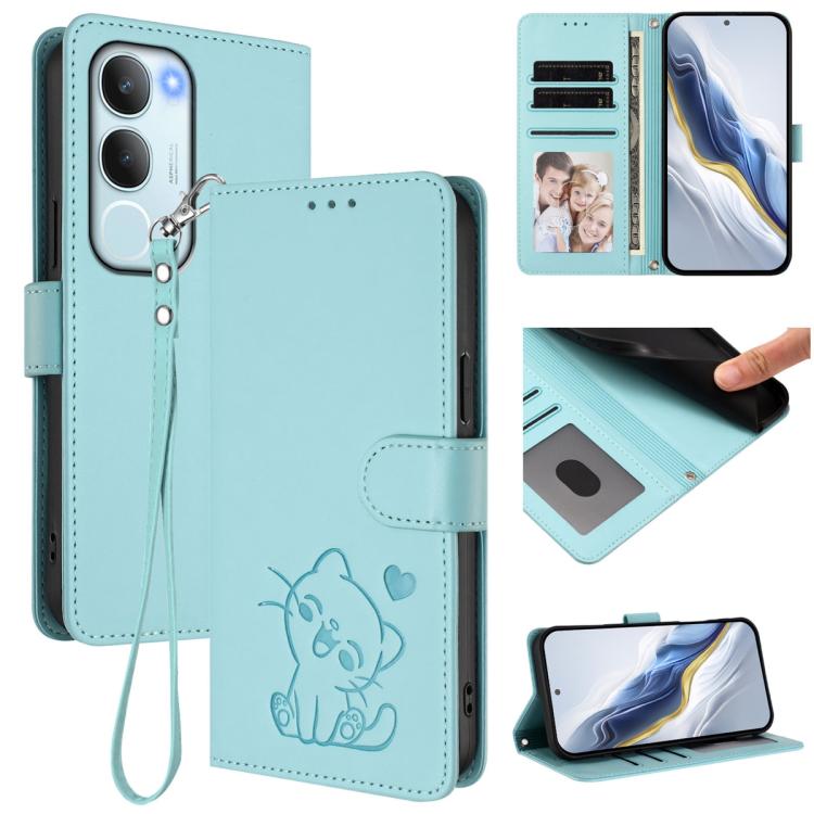 Embossed Heart Cat Leather Phone Case with Hand Strap, For vivo Y29s 5G / vivo Y04 4G Global, For vivo Y19s / vivo Y29 5G, For vivo S20, For vivo S20 Pro, For vivo Y300 / V40 Lite 4G / 5G IDN, For vivo X200, For vivo X200 Pro mini, For vivo X200 Pro   ...