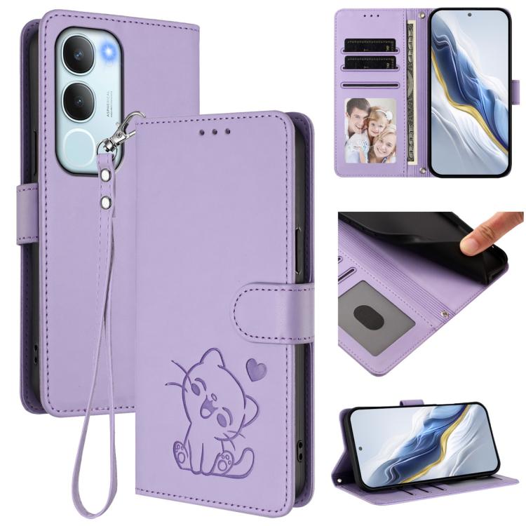 Embossed Heart Cat Leather Phone Case with Hand Strap, For vivo Y29s 5G / vivo Y04 4G Global, For vivo Y19s / vivo Y29 5G, For vivo S20, For vivo S20 Pro, For vivo Y300 / V40 Lite 4G / 5G IDN, For vivo X200, For vivo X200 Pro mini, For vivo X200 Pro   ...
